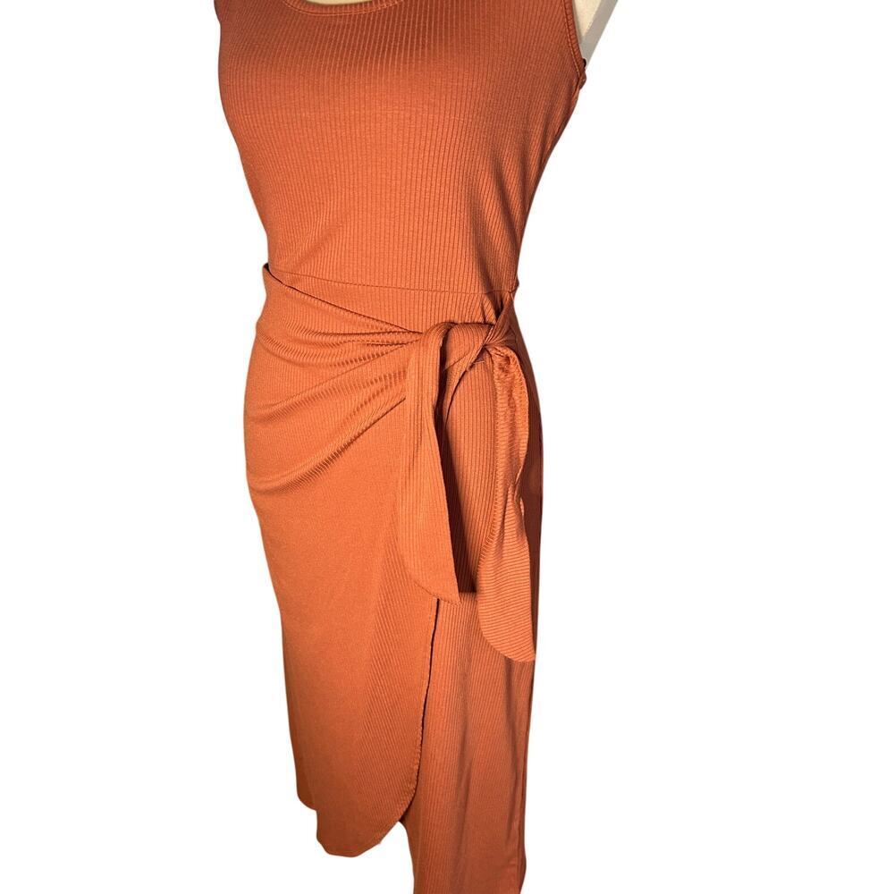 Nine Britton Ribbed Knit Midi Wrap Tank Dress Burnt Orange Summer Earthy PXS - Picture 3 of 10